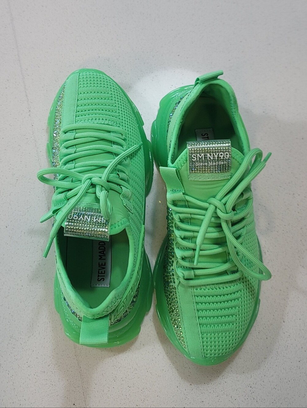 Steve Madden Maxima  Neon Green Rhinestones Sneakers
